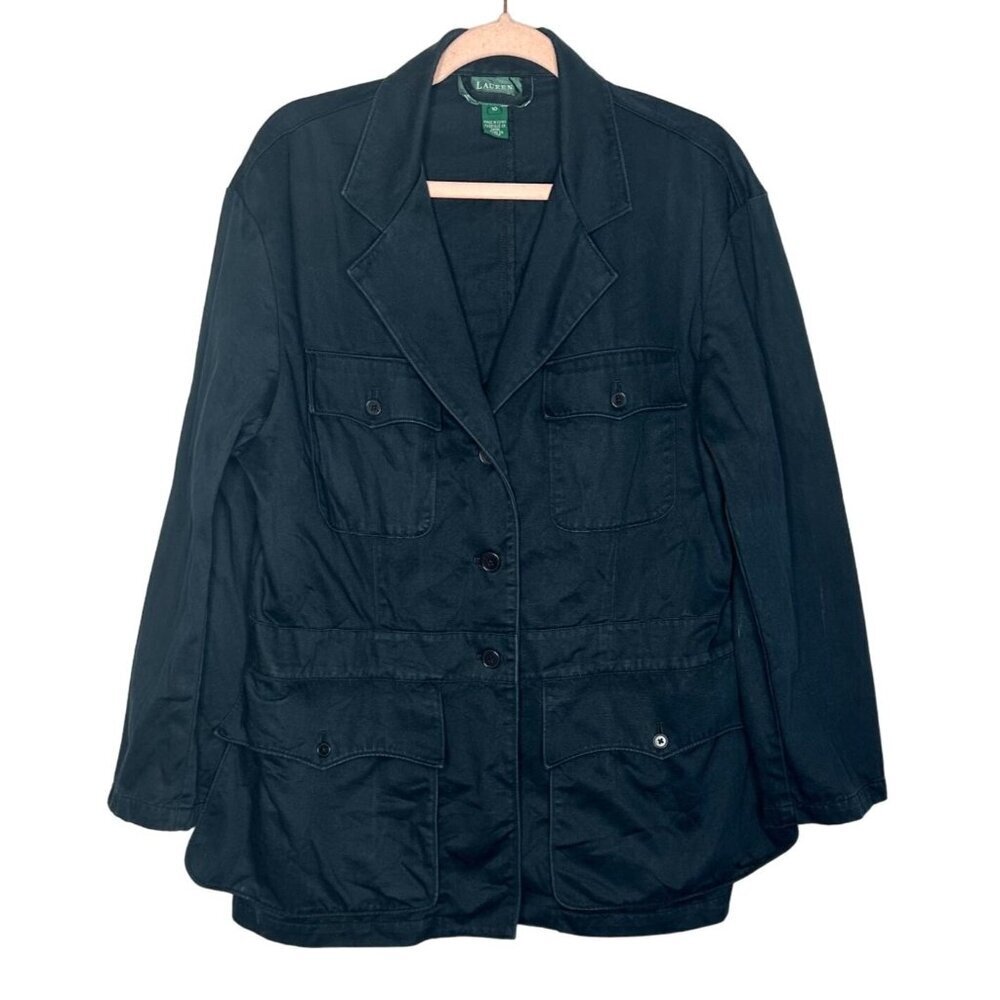 Lauren Ralph Lauren Blazer Jacket Women's Size 10 Black Cotton y2k